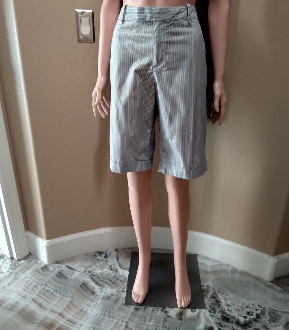 Banana Republic Black and White Pinstripe Cuffed Bermuda Stretch Shorts